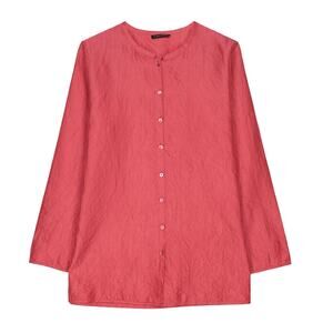 Eileen Fisher Washed Silk Taffeta Shirt XL Pink Button Front Relaxed Fit